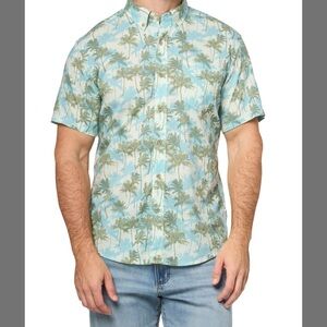 MEN’S EDDIE BAUER SS BAJA SHIRT LCELADON SHORT SLEEVE Palm Trees SIZE 2X NWT